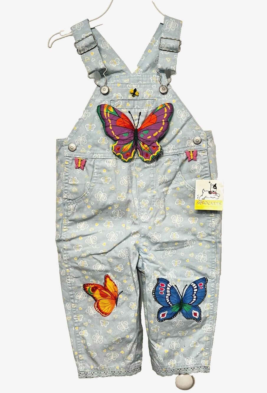 NWT Sprockets Custom Butterfly Embroidered Patchwork Overalls 18M Baby Toddler